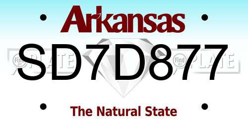 SD7D877 Arkansas License Plate