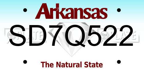 SD7Q522 Arkansas License Plate