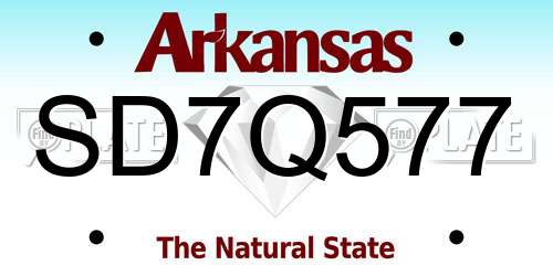 SD7Q577 Arkansas License Plate