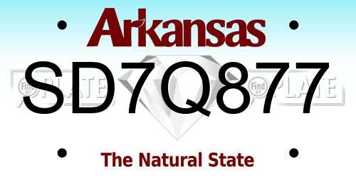 SD7Q877 Arkansas License Plate
