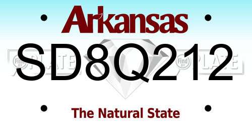 SD8Q212 Arkansas License Plate