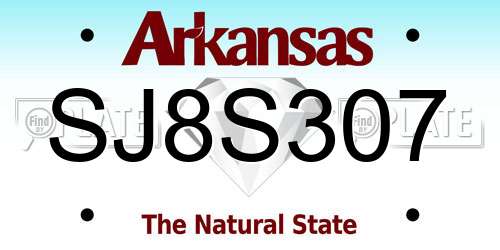 SJ8S307 Arkansas License Plate