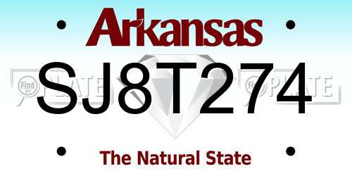 SJ8T274 Arkansas License Plate