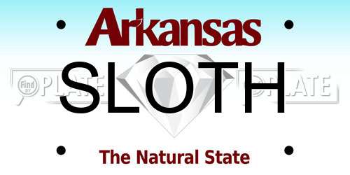 SLOTH Arkansas License Plate