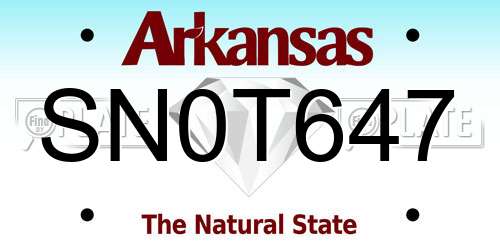 SN0T647 Arkansas License Plate