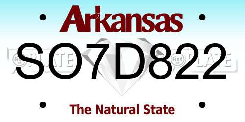 SO7D822 Arkansas License Plate