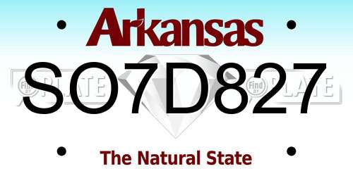 SO7D827 Arkansas License Plate