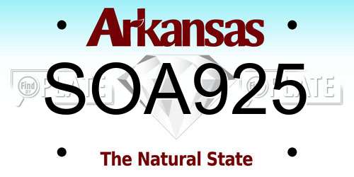 SOA925 Arkansas License Plate