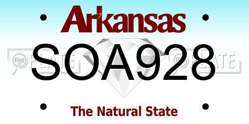 SOA928 Arkansas License Plate