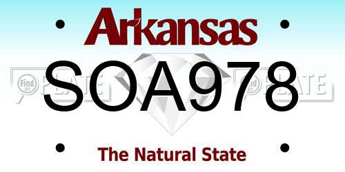 SOA978 Arkansas License Plate