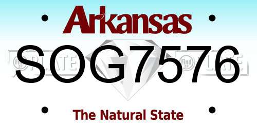 SOG7576 Arkansas License Plate