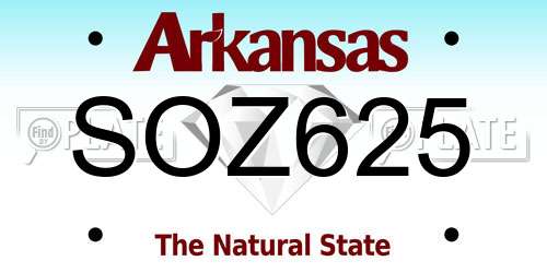 SOZ625 Arkansas License Plate