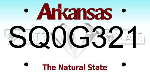 SQ0G321 Arkansas License Plate