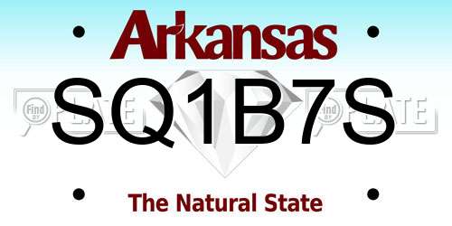 SQ1B7S Arkansas License Plate
