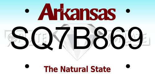 SQ7B869 Arkansas License Plate