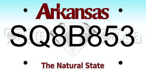 SQ8B853 Arkansas License Plate