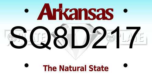 SQ8D217 Arkansas License Plate