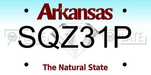 SQZ31P Arkansas License Plate