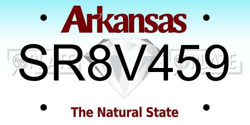 SR8V459 Arkansas License Plate