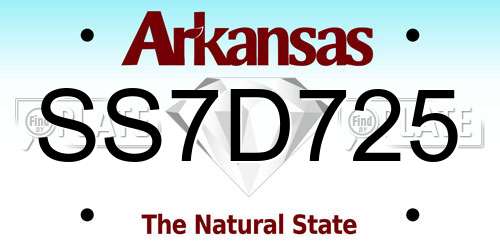 SS7D725 Arkansas License Plate