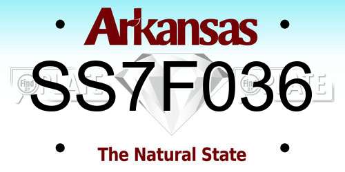 SS7F036 Arkansas License Plate
