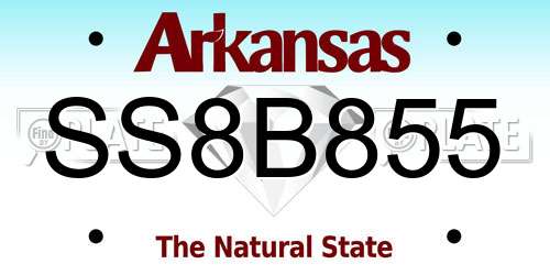 SS8B855 Arkansas License Plate