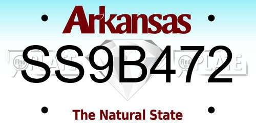 SS9B472 Arkansas License Plate