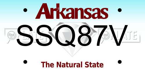 SSQ87V Arkansas License Plate