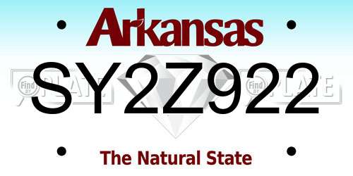 SY2Z922 Arkansas License Plate