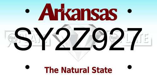 SY2Z927 Arkansas License Plate