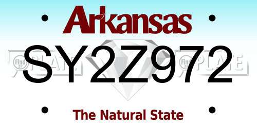 SY2Z972 Arkansas License Plate