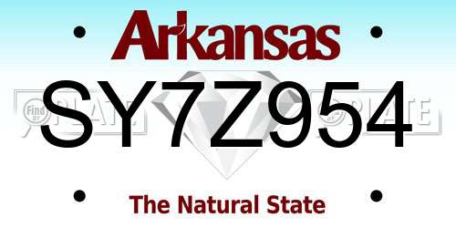 SY7Z954 Arkansas License Plate