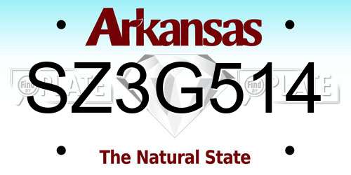 SZ3G514 Arkansas License Plate