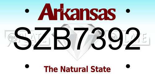 SZB7392 Arkansas License Plate