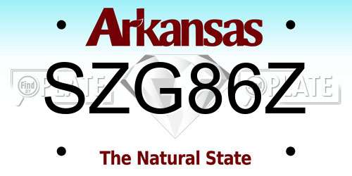SZG86Z Arkansas License Plate
