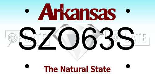 SZO63S Arkansas License Plate