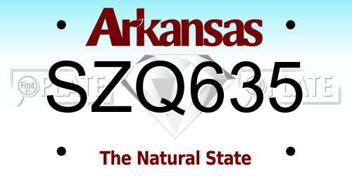 SZQ635 Arkansas License Plate