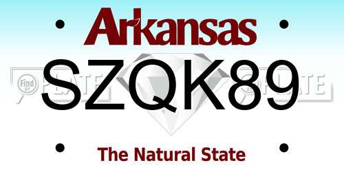 SZQK89 Arkansas License Plate