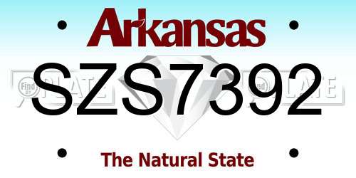 SZS7392 Arkansas License Plate