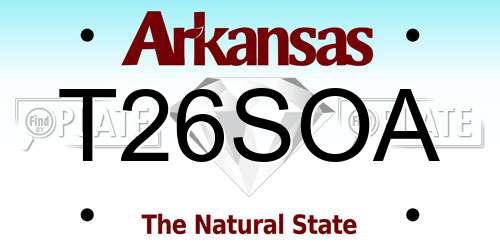 T26SOA Arkansas License Plate