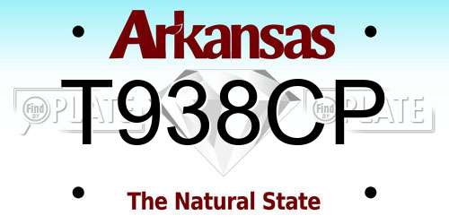 T938CP Arkansas License Plate