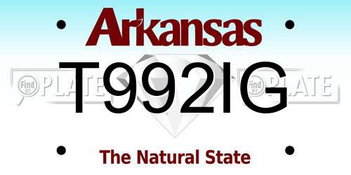 T992IG Arkansas License Plate