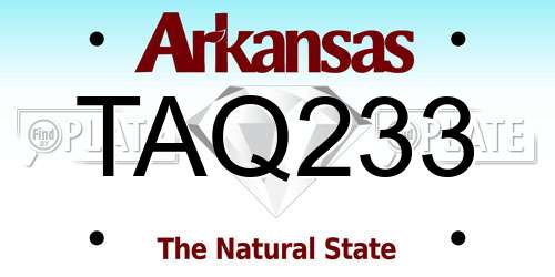TAQ233 Arkansas License Plate