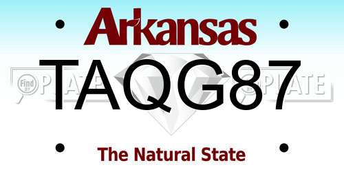 TAQG87 Arkansas License Plate