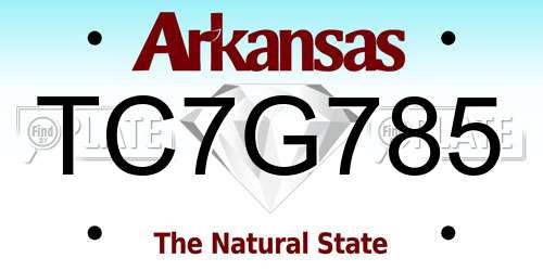 TC7G785 Arkansas License Plate