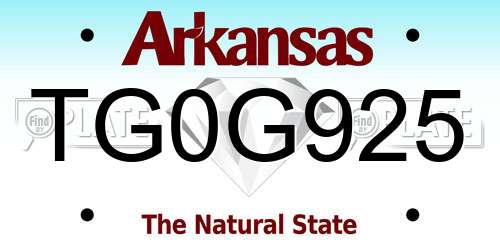 TG0G925 Arkansas License Plate