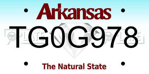 TG0G978 Arkansas License Plate