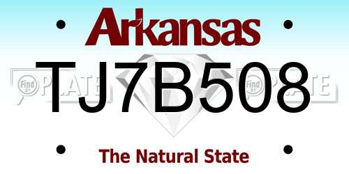 TJ7B508 Arkansas License Plate