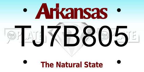 TJ7B805 Arkansas License Plate