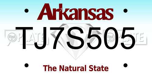 TJ7S505 Arkansas License Plate